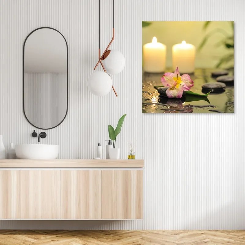 Quadro su tela, Candele e orchidee zen  Dimensioni 50x50