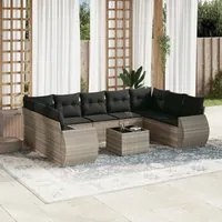 Set Divano Giardino 10 pz con Cuscini Grigio Chiaro Polyrattan 3221811