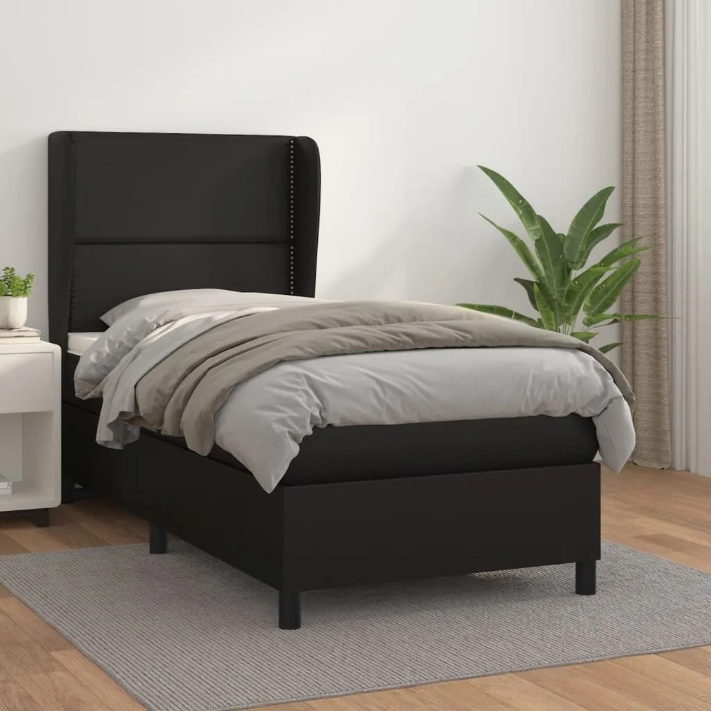 Giroletto a molle con materasso nero 80x200 cm in similpelle