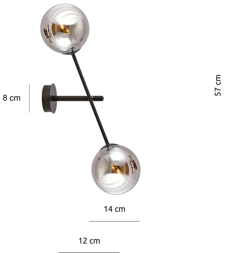 Applique 2 Luci Yama In Acciao Nero Con Bracci Regolabili E Vetro Fumè