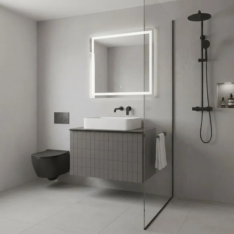 Mobile da bagno sospeso sotto lavabo Pixel grid 1 cassetto L 60 x H 40 x P 45.5 cm grigio carbone laccato opaco, con maniglia alluminio brillante