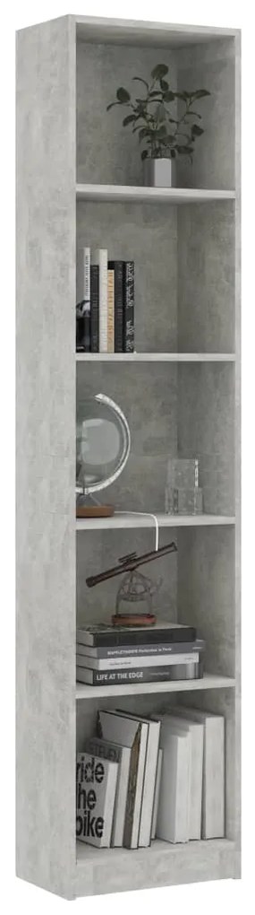 Libreria 5 Ripiani Grigio Cemento 40x24x175cm Legno Multistrato