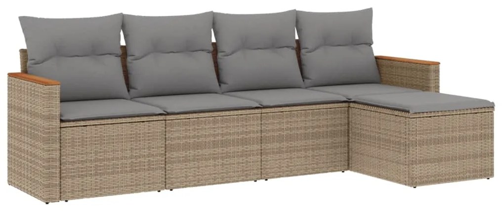 Set divano da giardino 5 pz con cuscini beige misto polyrattan