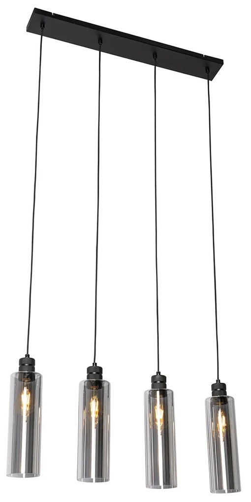 Lampada a sospensione moderna nera con vetro fumé 4 luci - Stavelot