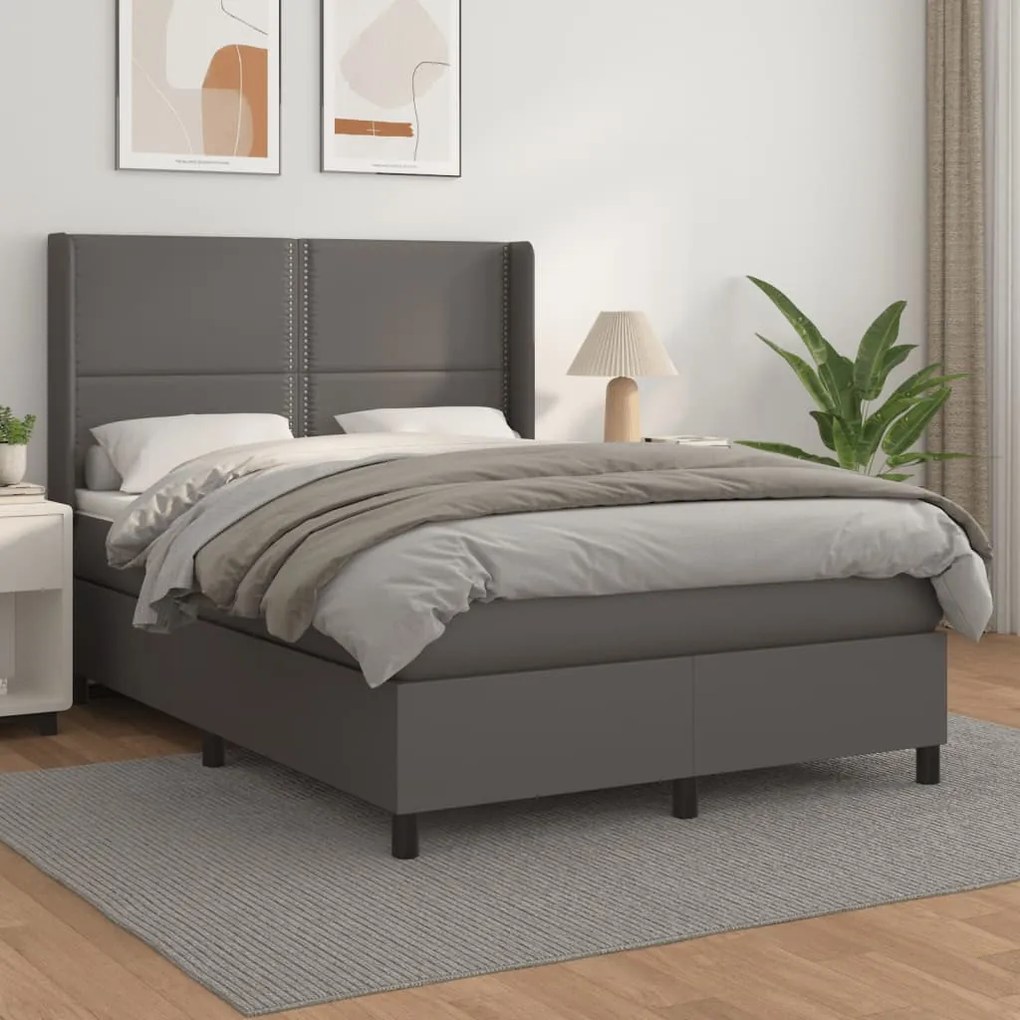 Giroletto A Molle Con Materasso Grigio 140x200 Cm İn Similpelle /