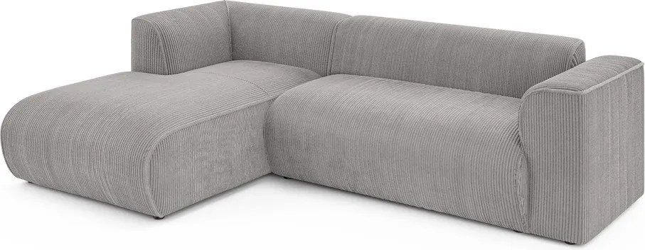 Divano angolare grigio chiaro (con penisola a sinistra/con chaise lounge) con rivestimento in velluto a coste Merid – Ropez