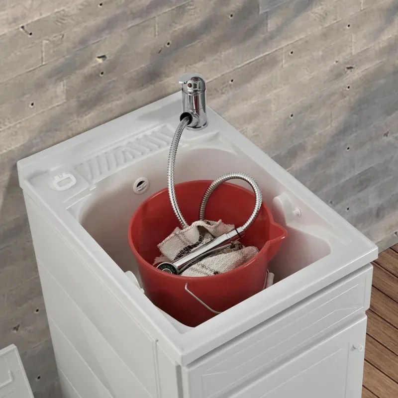 Mobile Lavatoio in Kit 45x60 cm con Vasca in Resina colore Bianco