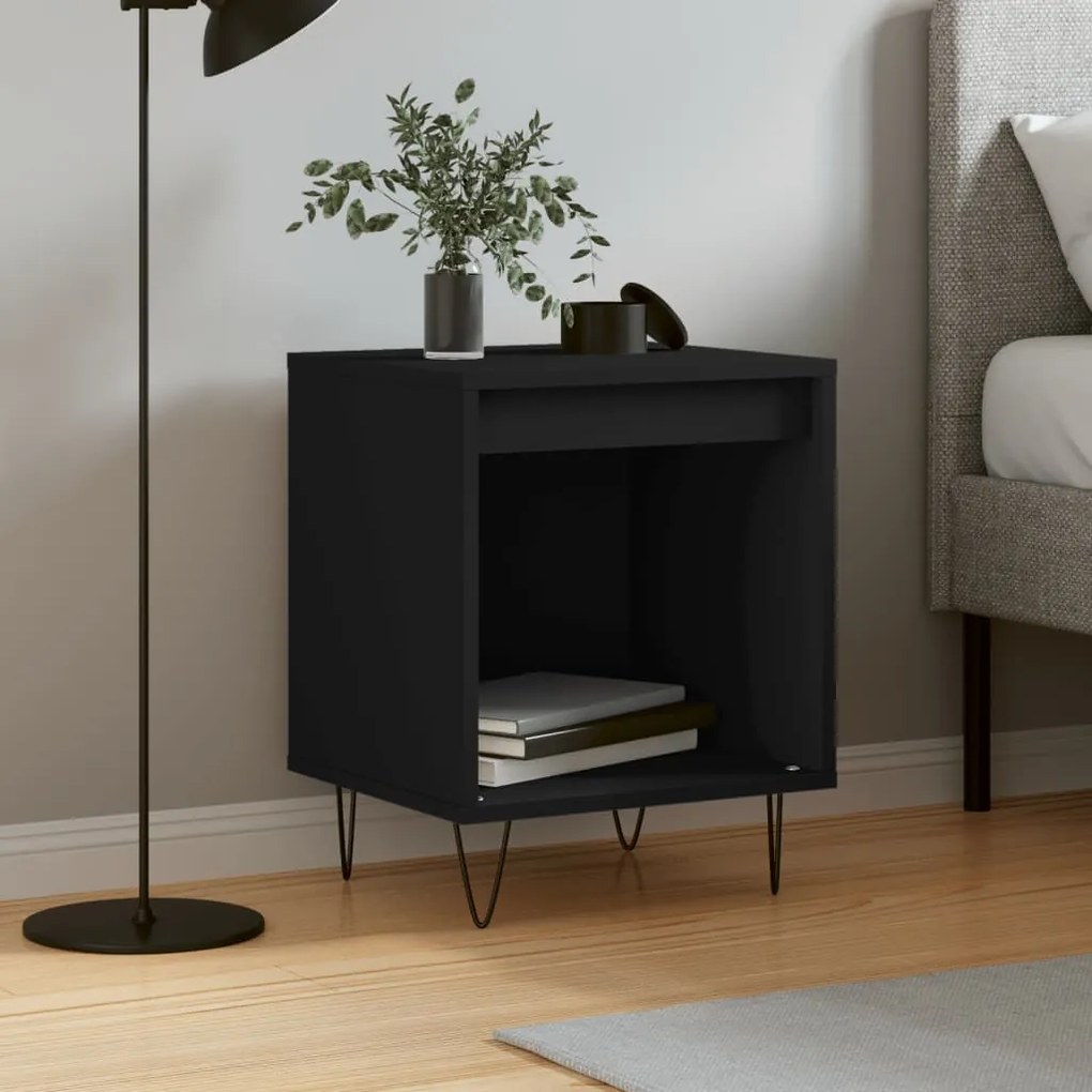 Comodino Nero 40x35x50 Cm İn Legno Multistrato /