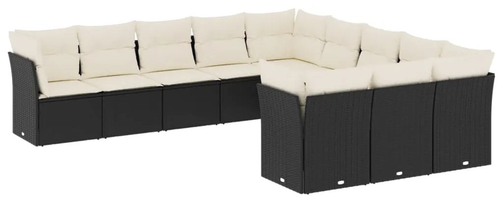 Set Divani da Giardino 11 pz con Cuscini in Polyrattan Nero