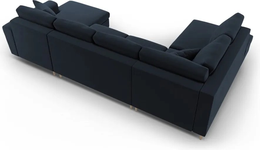 Divano angolare blu scuro allungabile e con contenitore (con penisola a sinistra/a U) con rivestimento in velluto Kyoto – Cosmopolitan Design