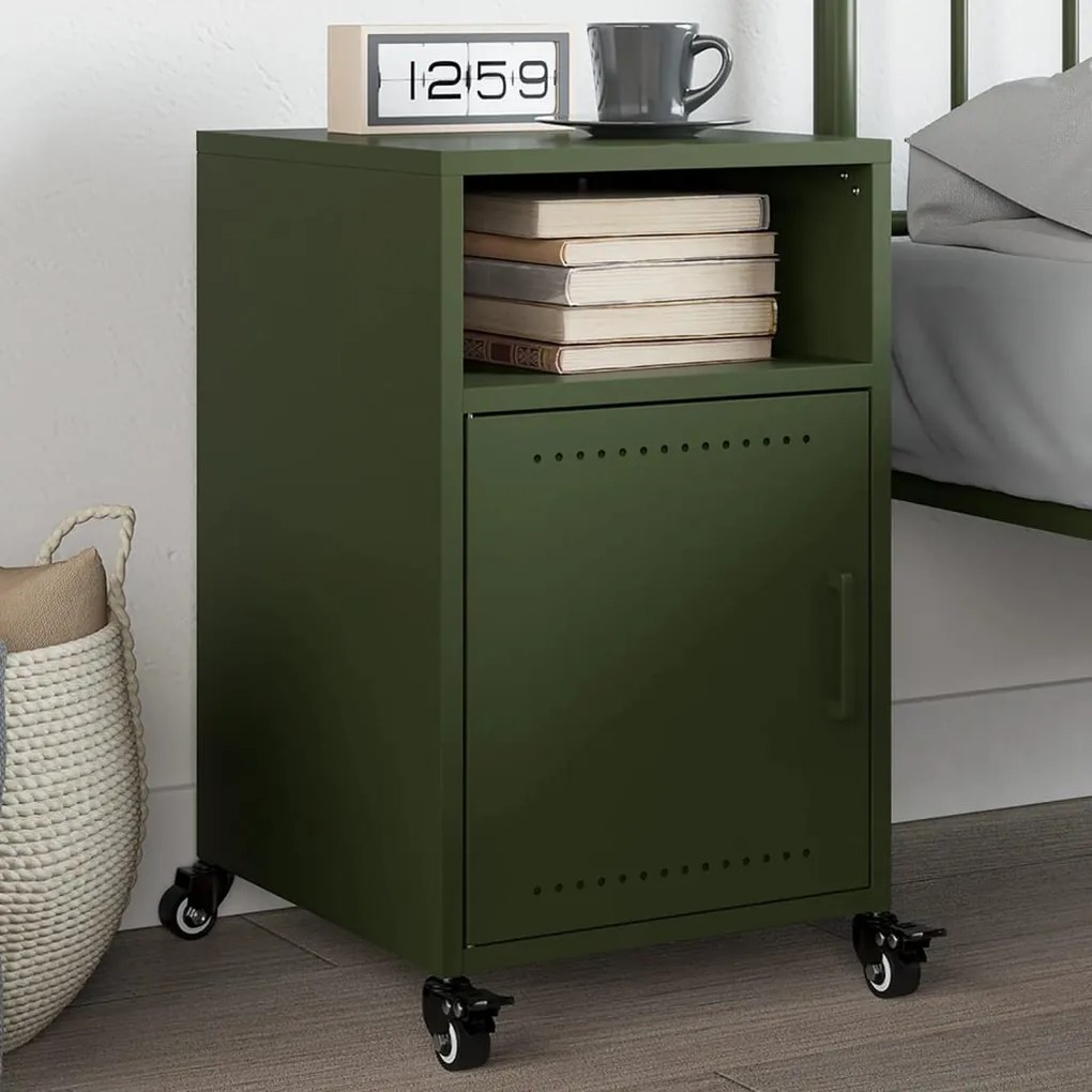 Comodino Verde Oliva 36x39x59 Cm İn Acciaio /
