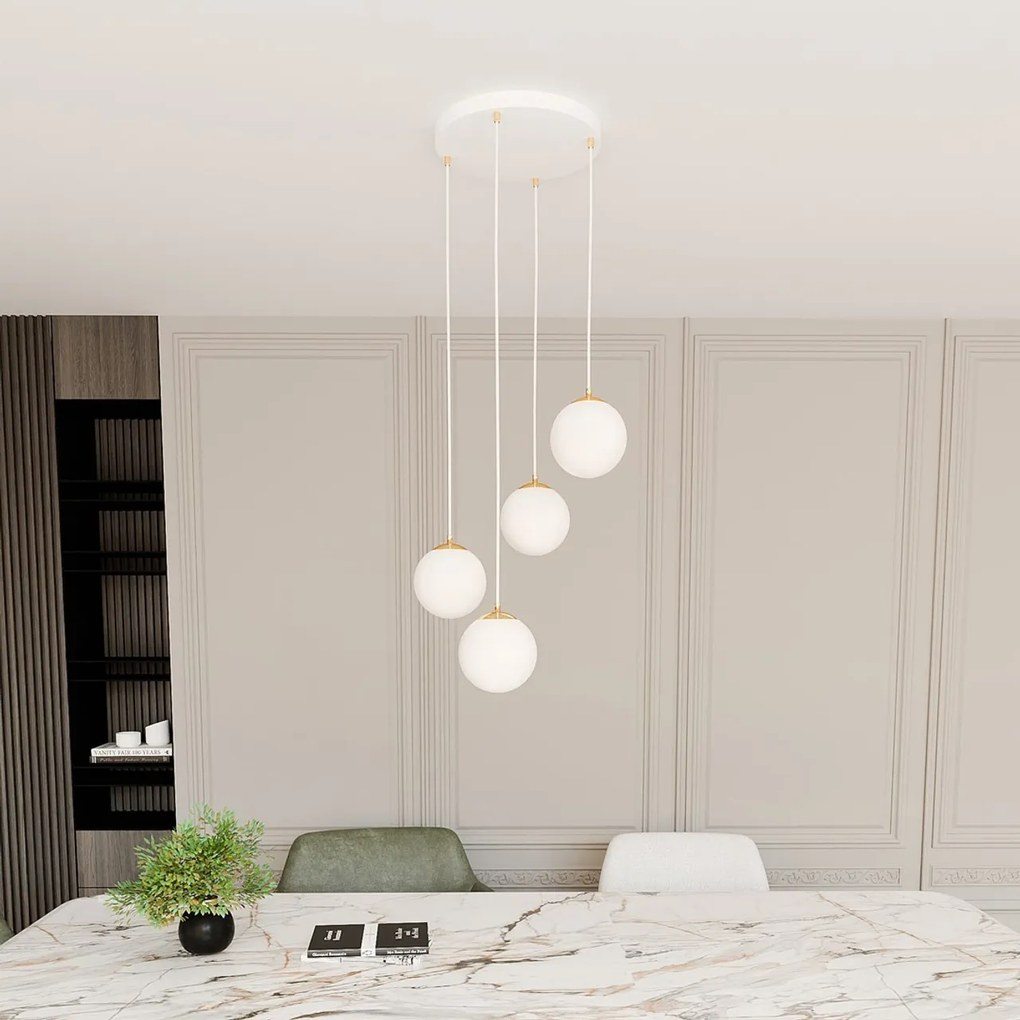 Lampadario a Sospensione in Acciaio e Vetro ROYAL 4 Bianco o Nero 4xE14