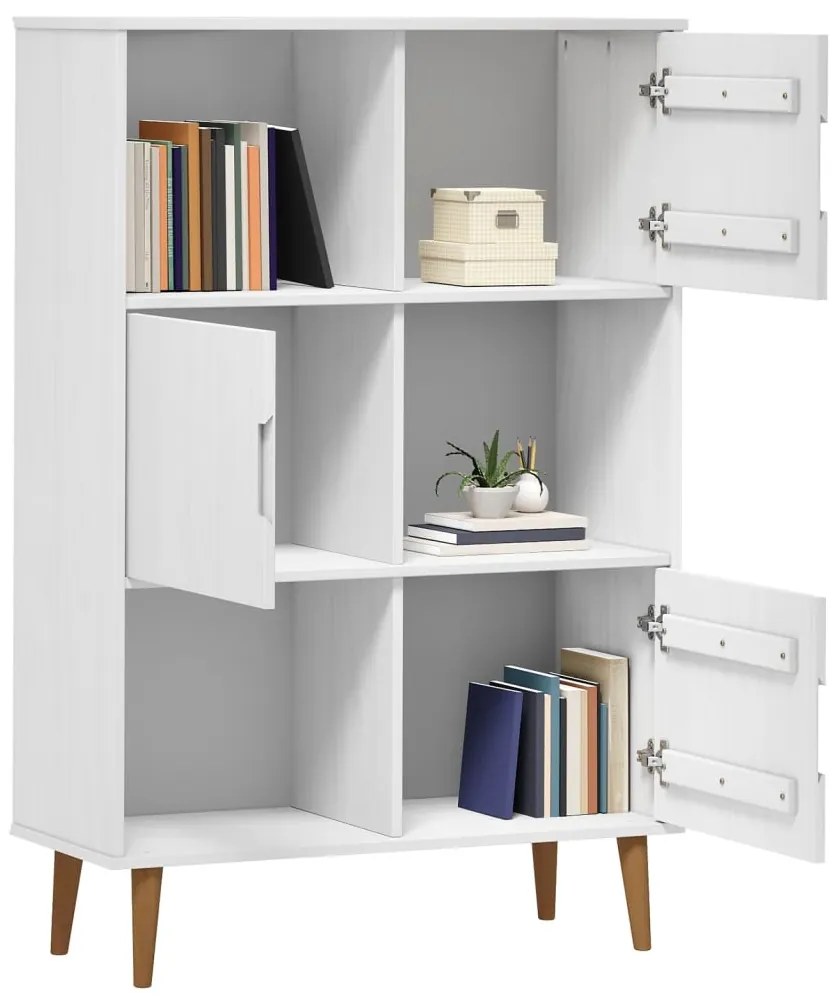 Libreria MOLDE Bianca 90x35x133,5 cm in Legno Massello di Pino