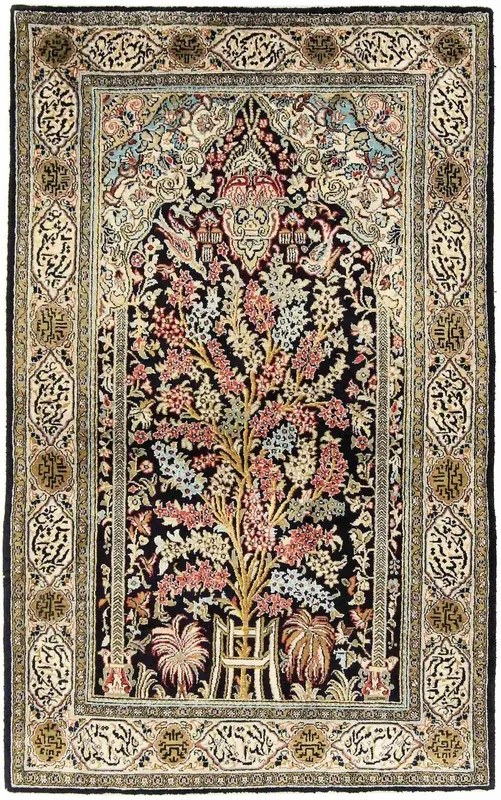 Ghom Tappeto 140x80 Blu (Iran) Annodato A Mano