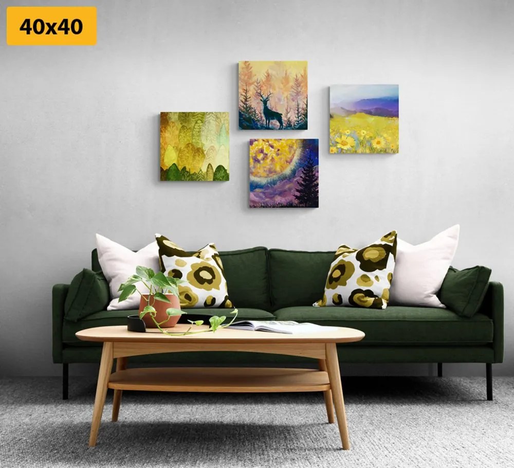 Set di quadri – Storia di un cervo in imitazione di pittura a olio