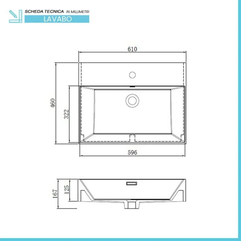 Mobile bagno sospeso cannettato 60 cm noce canaletto con specchio Bali
