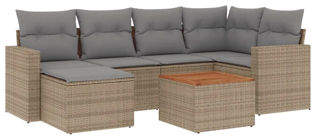 Set divano da giardino 7 pz con cuscini beige misto polyrattan