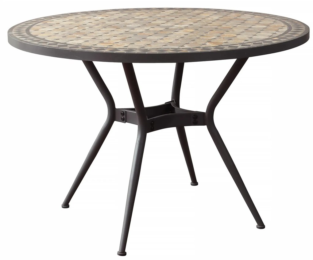 BRAIS - tavolo con piano rotondo e mosaico beige e antracite