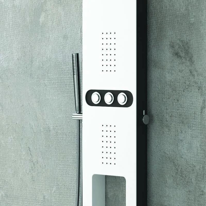 Kamalu - pannello idromassaggio colore bianco e nero con mensola integrata modello kaman-bn9800