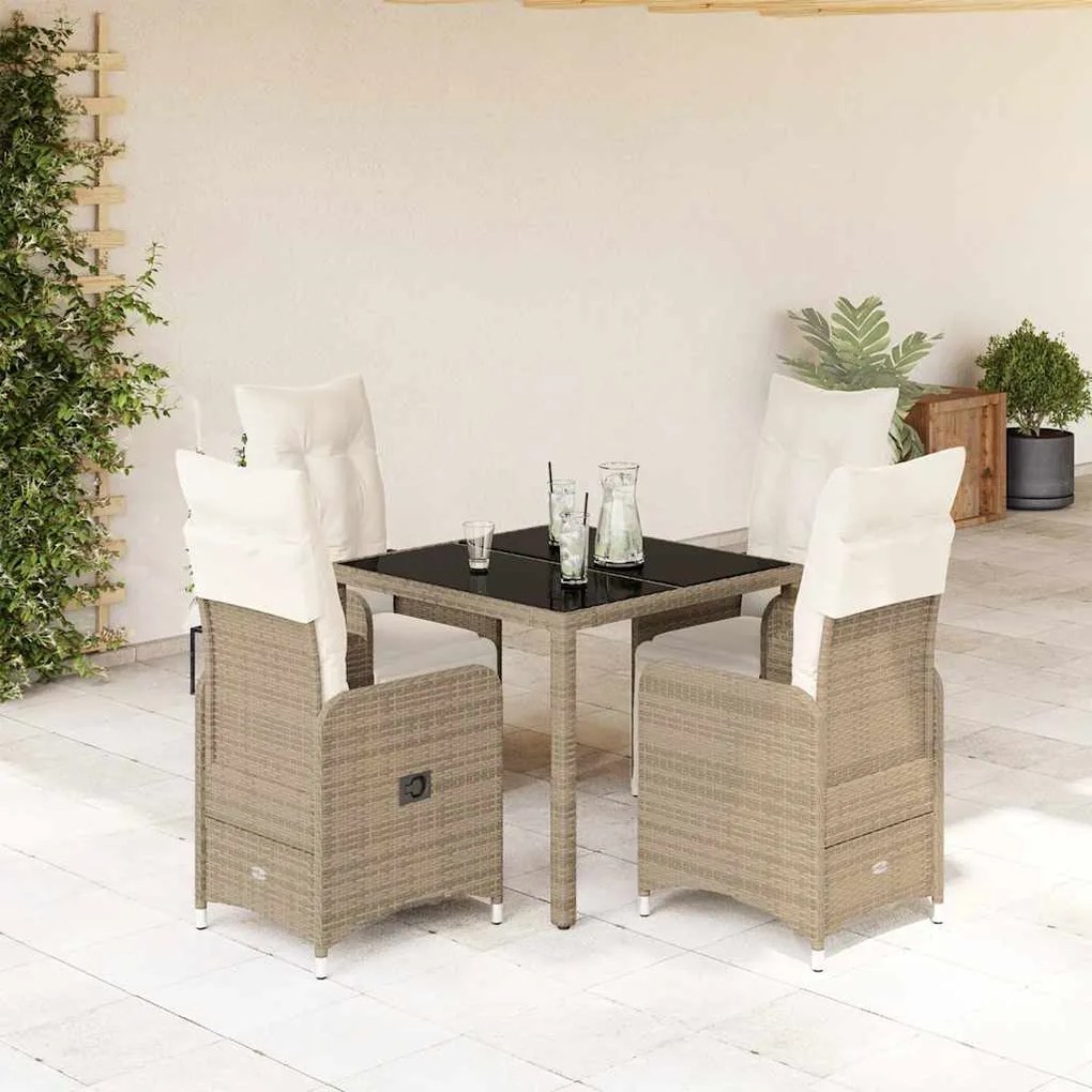 Set Bistrò Da Giardino 5 Pz Con Cuscini İn Polyrattan Marrone /