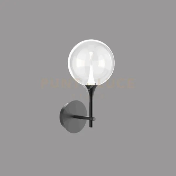 Applique a parete bolla, metallo nero opaco + paralume in vetro tra...
