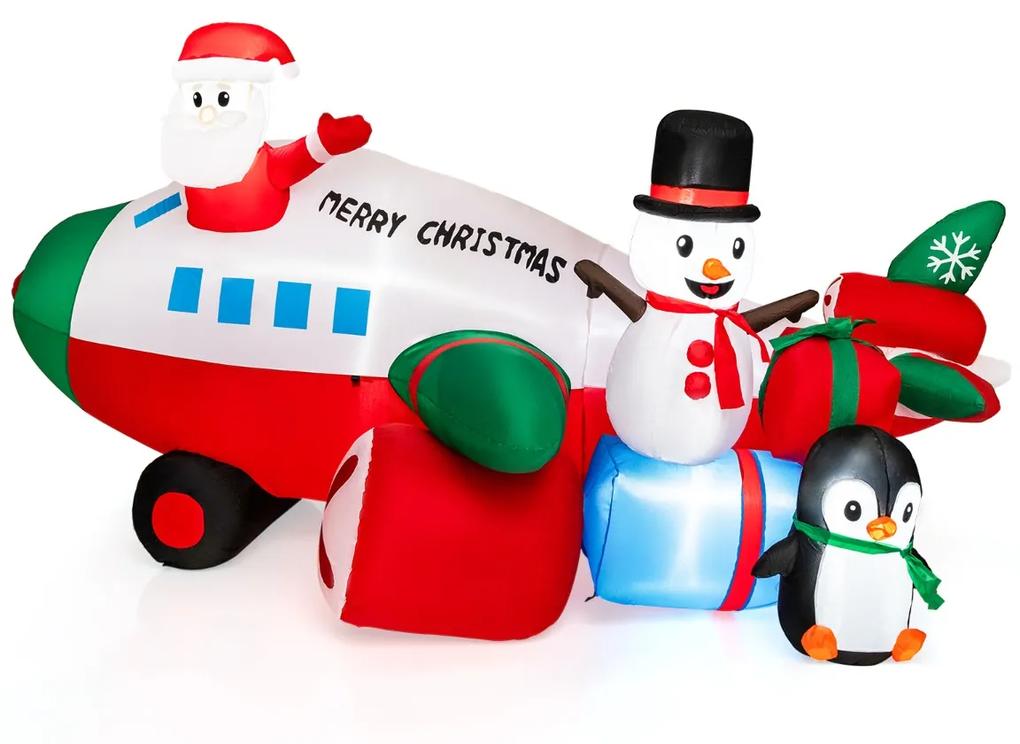 Costway Decorazione gonfiabile natalizia da 280cm, Babbo Natale gonfiabile in elicottero con luci LED incorporate pinguino