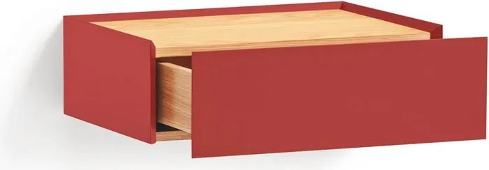 Comodino rosso con piano effetto rovere da parete Arista – Teulat