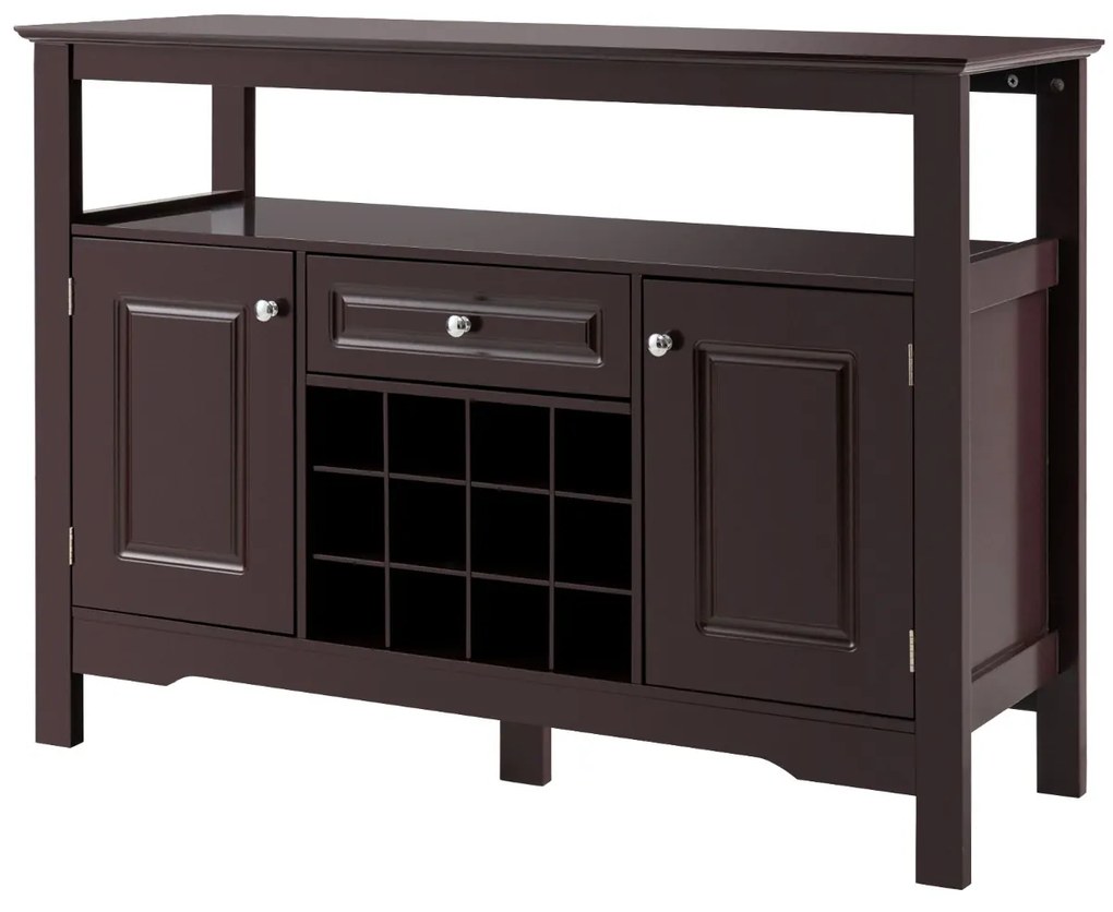 Costway Credenza per cucina con porta bottiglie di vino a forma incrociata, Mobile da cucina con mensola aperta Caffè