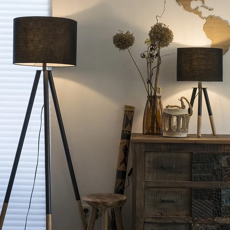 Set di lampada da tavolo e da terra con paralume nero - Pip