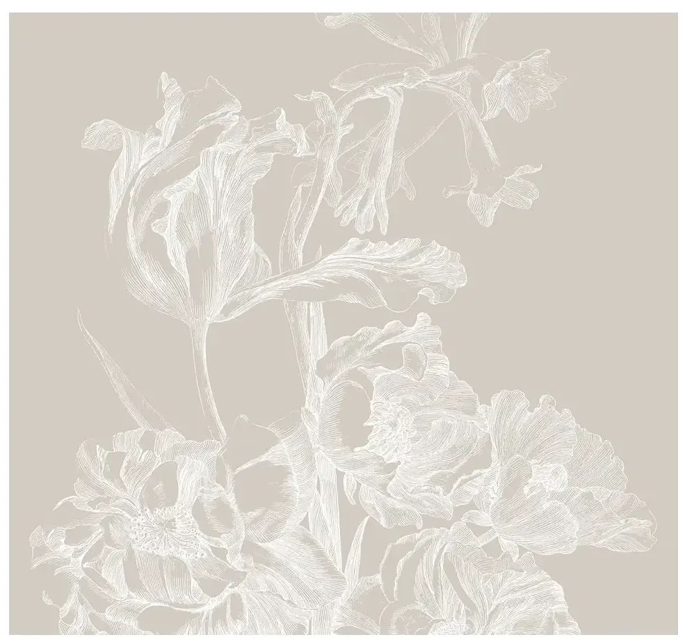 KEK Amsterdam Carta da parati panoramica Engraved Flowers Grey 1 - L - 3m