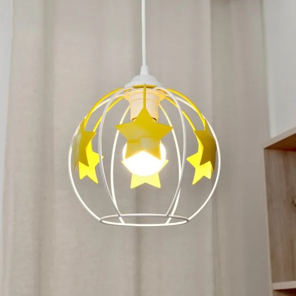 Lampadario a sospensione per bambini STARS 1xE27/15W/230V giallo/bianco