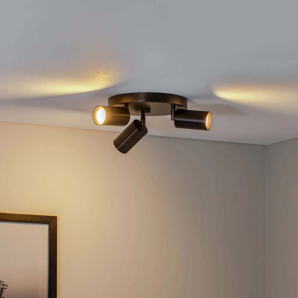 Faretto da soffitto Sado, a 3 luci, antracite, acciaio, orientabile Sado Argon, dimmerabile, Nero, Soggiorno / Sala da pranzo, Metallo, Moderno, Faretto