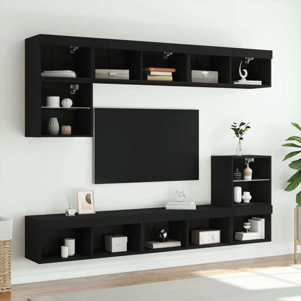 Mobili porta tv con luci led 2 pz neri 80x30x30 cm
