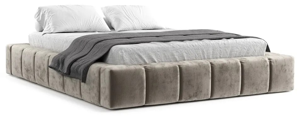 Letto matrimoniale imbottito beige con spazio contenitivo e rete 160x200 cm Aruba L - Maison de Rêve