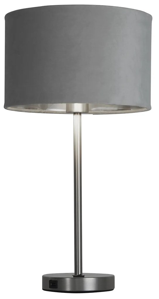 Lampada Scrivania Finlandese Metallo Nichel Velluto Grigio Usb 1 Luce E27