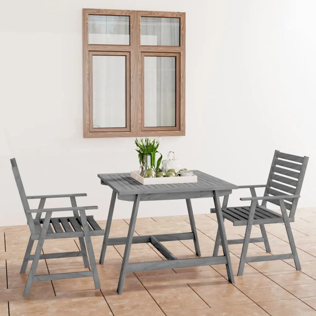 Set da Pranzo da Giardino 3 pz Legno Massello di Acacia Grigio