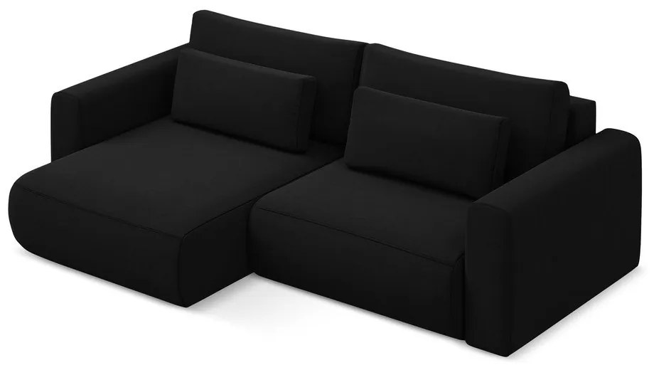 Divano angolare nero allungabile/con contenitore (con penisola a sinistra/con chaise lounge) con rivestimento in velluto Kapua – Makamii