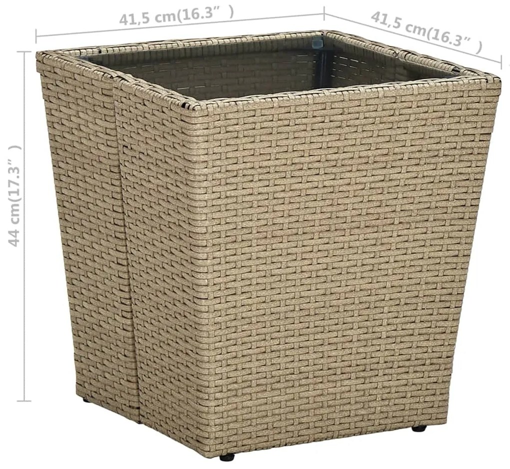 Tavolino beige 41,5x41,5x44 cm in polyrattan e vetro temperato