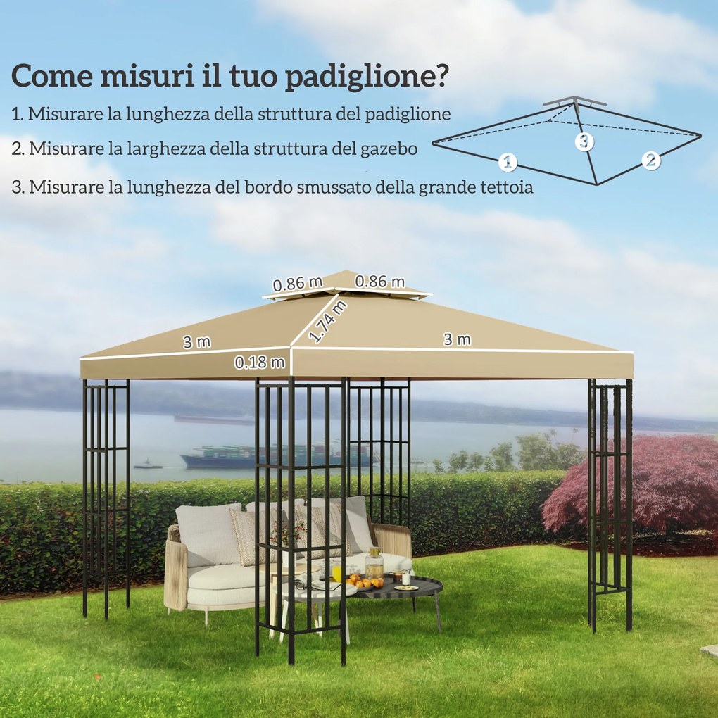 Tetto di Ricambio per Gazebo 3x3 m a 2 Livelli e Resistente ai Raggi UV Beige...