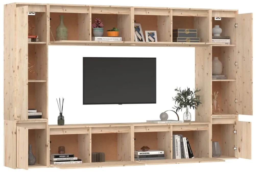 Mobili tv 8 pz in legno massello di pino
