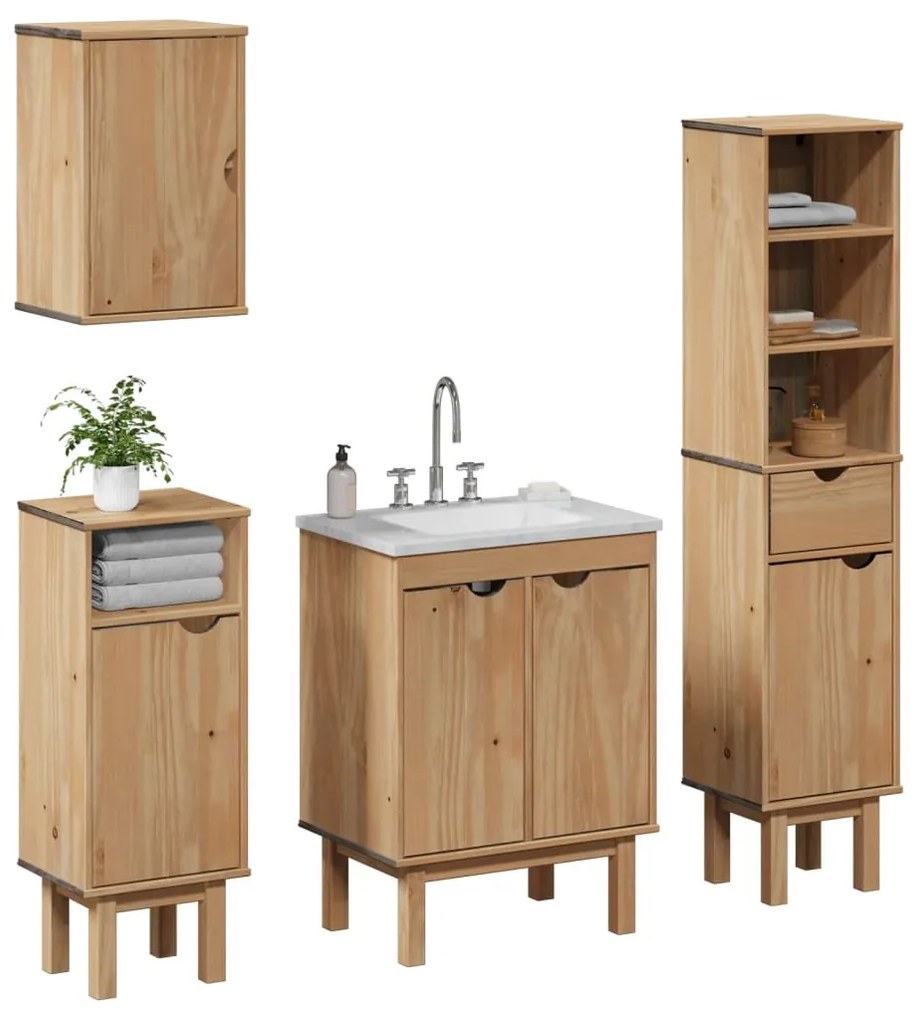 Set Mobili Da Bagno 4 Pz Otta İn Legno Massello Di Pino /