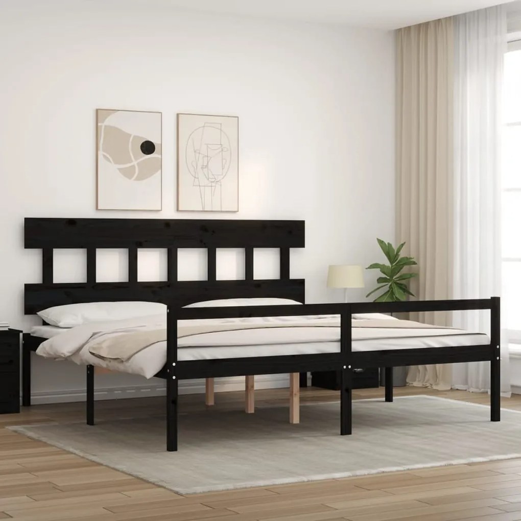 Letto per Anziani con Testiera Nero 200x200 cm Legno Massello