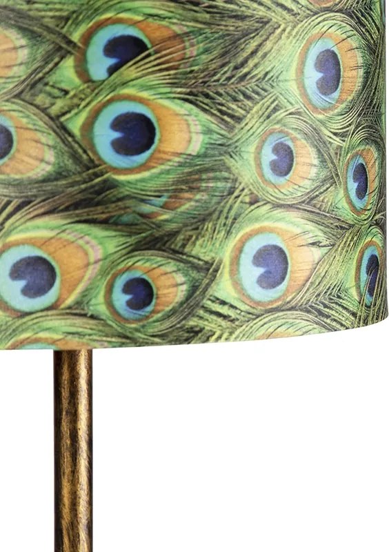 Lampada da terra vintage oro con paralume pavone 40 cm - Simplo