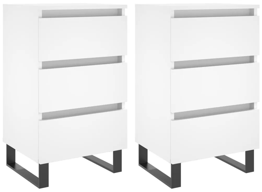 Comodini 2 pz bianchi 40x35x69 cm in legno multistrato