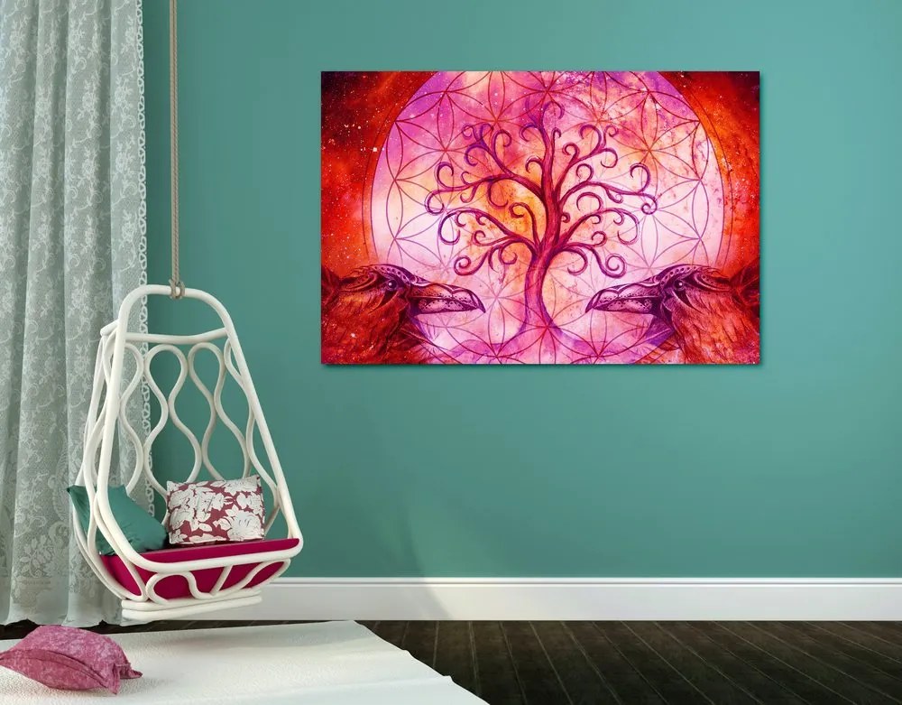 Quadro su tela – Albero della vita magico in tonalità pastello