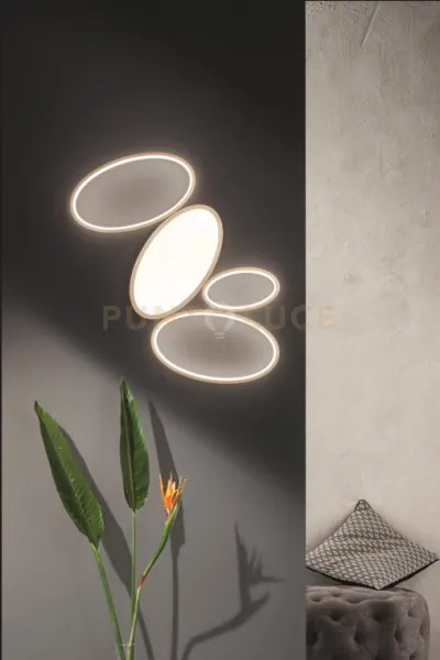 Plafoniera a led rice grande oro 3000k 1700lm 34w dimmerabile 83x57cm