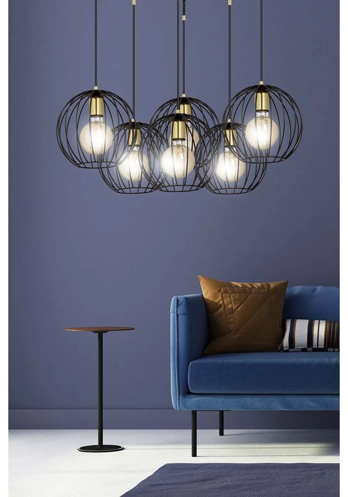 Lampadario Contemporaneo Omoikane Acciaio Nero 6 Luci E27 Ip20