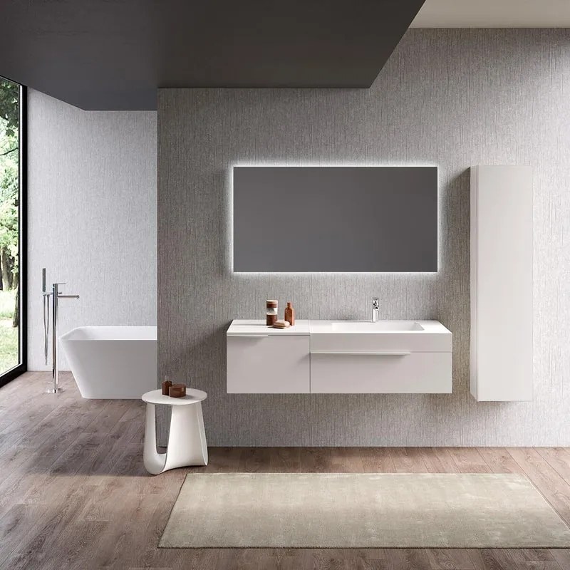 Mobile sottolavabo e lavabo Ginevra bianco opaco L 135 x H 36 x P 51 cm 1 vasca