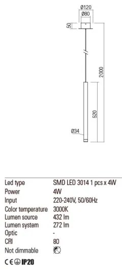 Redo 01-2043 - Lampadario LED a sospensione con filo MADISON LED/4W/230V oro