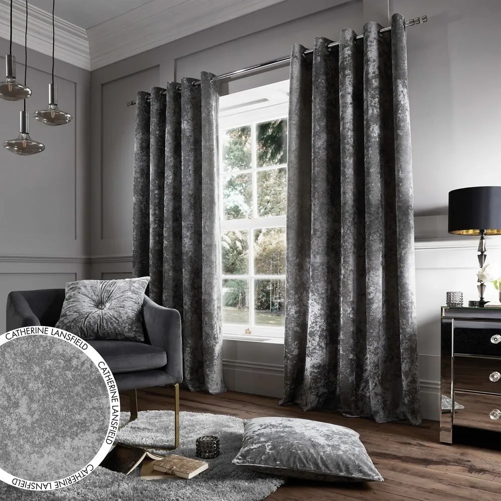 Tende grigie in set da 2 168x183 cm Crushed Velvet - Catherine Lansfield